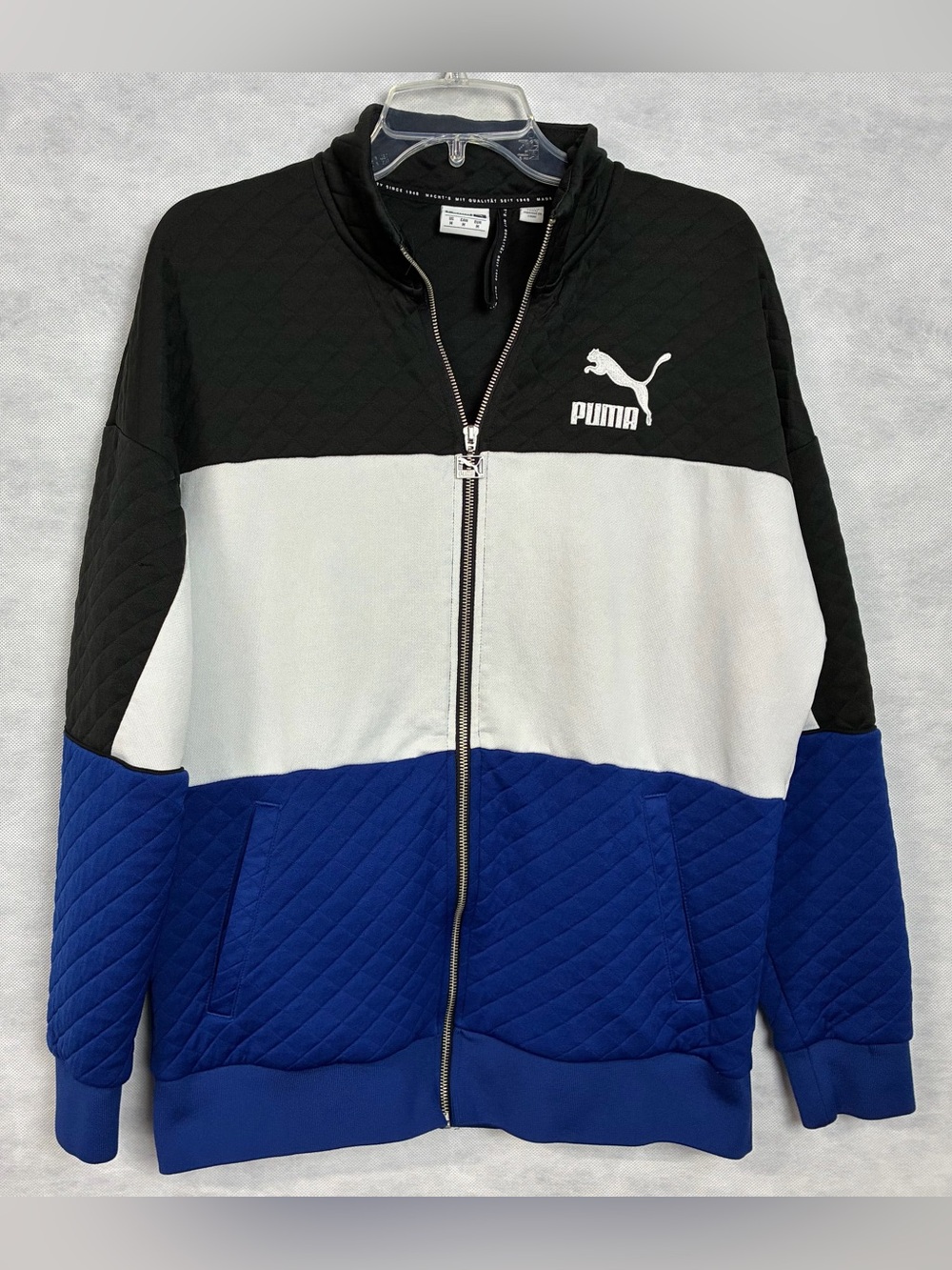 Puma Signature Retro Quilted Zip-Front Track Jacket Mens Medium Black White Blue